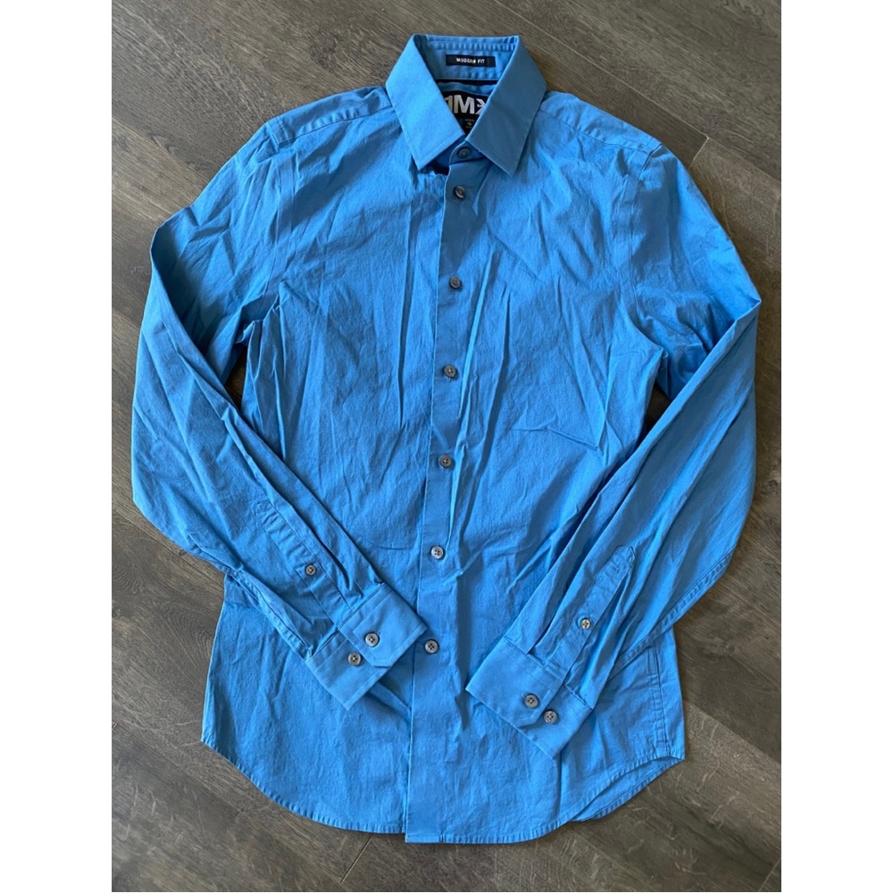 Express Men Blue Modern Fit Long Sleeve Dress Shirt Size Extra Small 13-13.5"